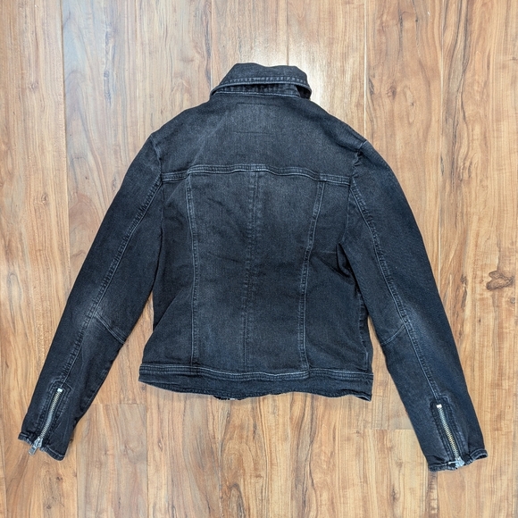 True Religion Moto Denim Jacket Asymmetrical Zip Up Black Wash Women's Medium - Picture 2 of 6